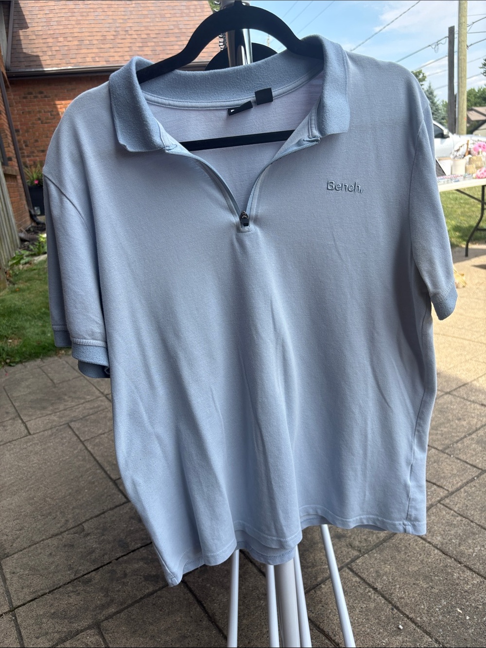Bench Men's Pale Blue Quarter-Zip Polo Shirt